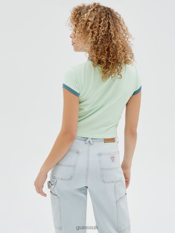 GUESS Women Originals Cropped Ringer Tee Soft Jade Apparel V28V61352