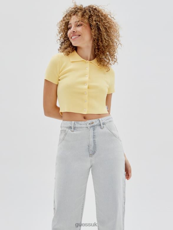 GUESS Women Originals Sweater Polo Butter Corn Apparel V28V61370