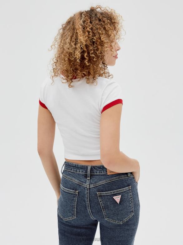 GUESS Unisex Originals Cropped Ringer Tee Pure White Apparel V28V61367