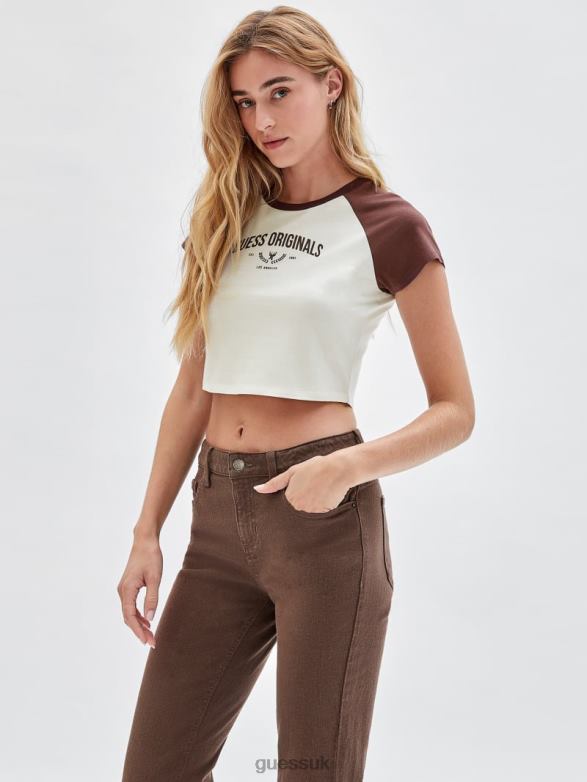 GUESS Unisex Originals Raglan Crop Baby Tee Sandy Shore Multi Apparel V28V61324