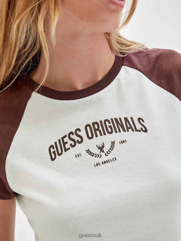 GUESS Unisex Originals Raglan Crop Baby Tee Sandy Shore Multi Apparel V28V61324