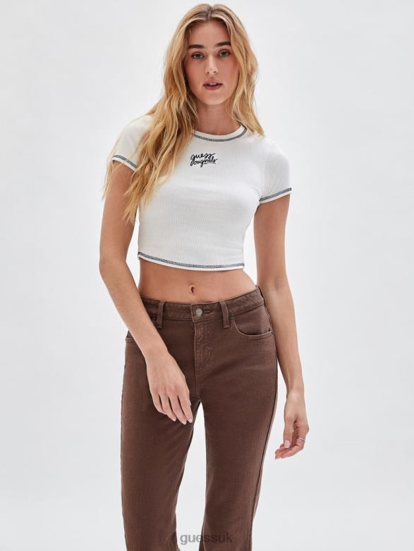 GUESS Unisex Originals Ribbed Crop Baby Tee Sandy Shore Apparel V28V61347