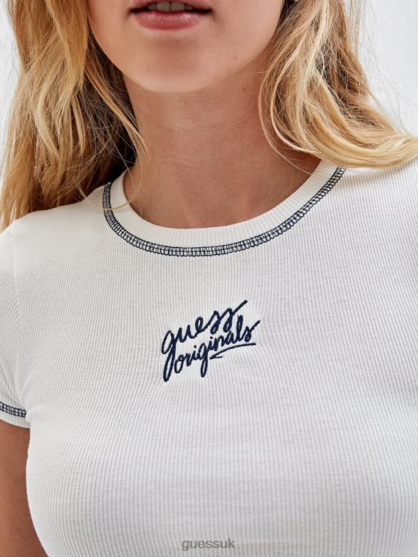 GUESS Unisex Originals Ribbed Crop Baby Tee Sandy Shore Apparel V28V61347