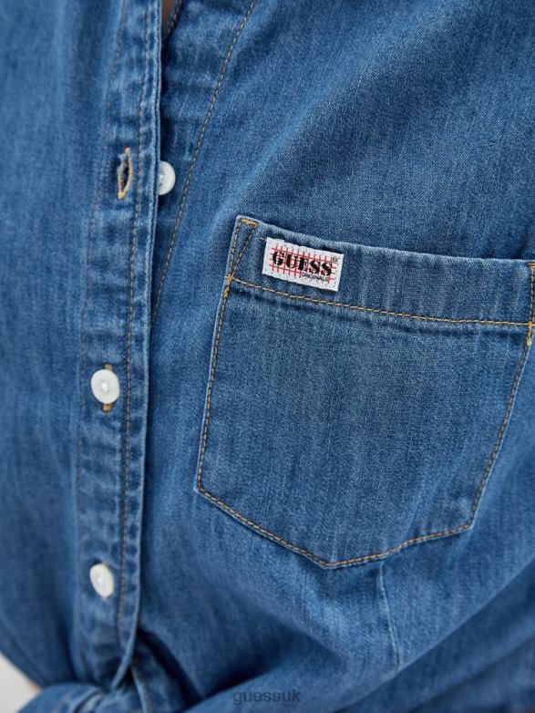 GUESS Unisex Originals Tie-Front Denim Shirt Go Medium Ruthie Wash Apparel V28V61356