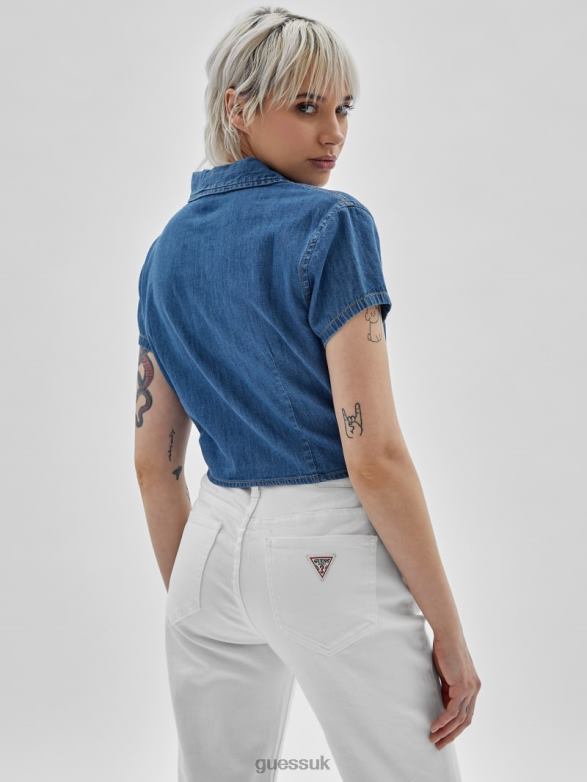 GUESS Unisex Originals Tie-Front Denim Shirt Go Medium Ruthie Wash Apparel V28V61356