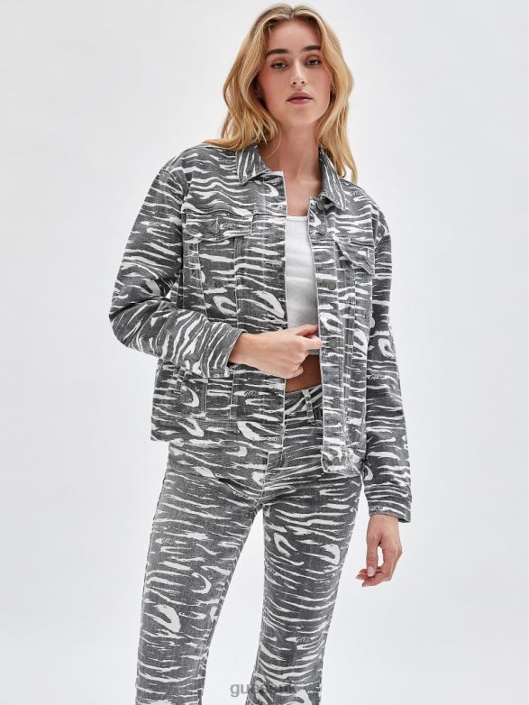 GUESS Unisex Originals Zebra Printed Denim Jacket Jet Black Multi Apparel V28V61857