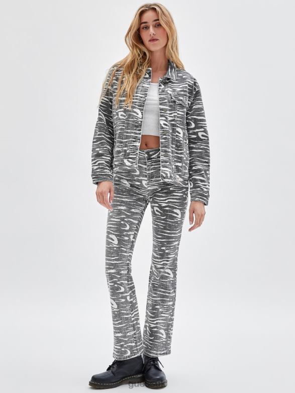 GUESS Unisex Originals Zebra Printed Denim Jacket Jet Black Multi Apparel V28V61857