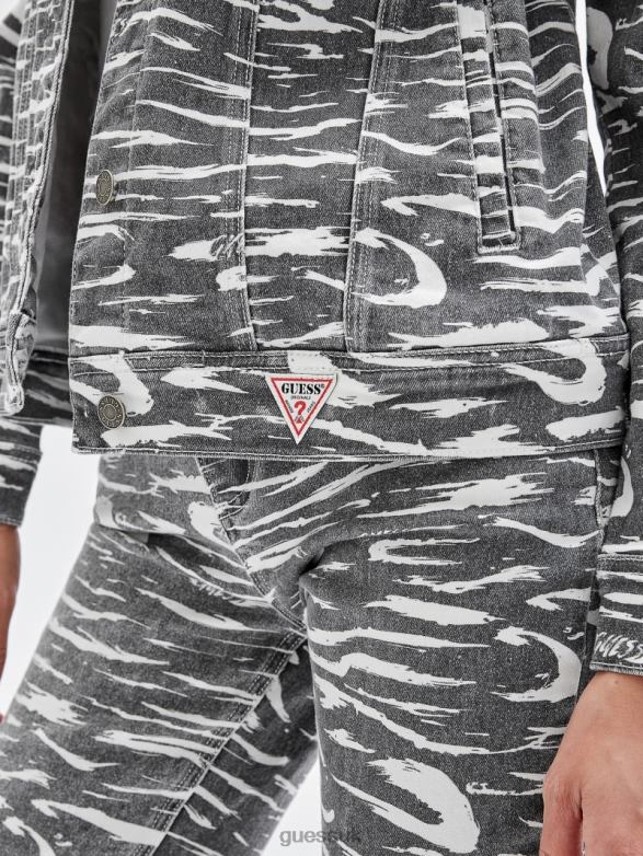 GUESS Unisex Originals Zebra Printed Denim Jacket Jet Black Multi Apparel V28V61857